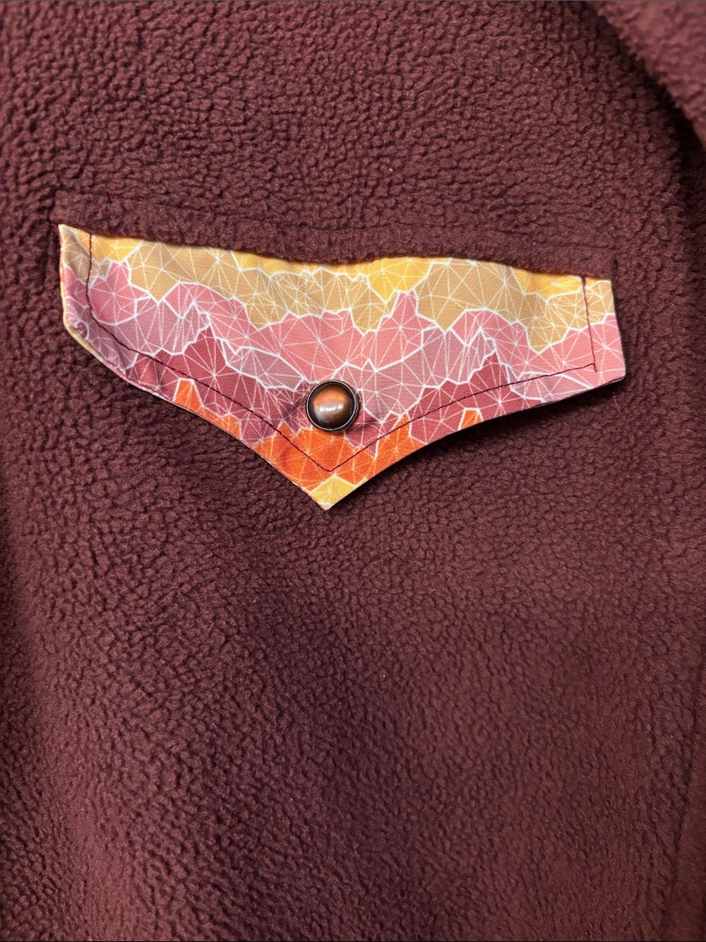 Rust Brown/red Fleece Shacket with Patterned Pocket Accents - Picture 2 of 7